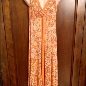California Woman Paisley Handkerchief Hem Maxi Dress